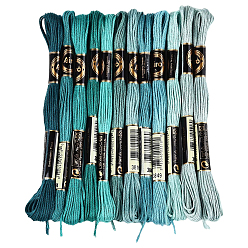 Зеленый Полиэфирные нитки для вышивания, нитки для вышивки крестом, сегмент окрашенный, зелёные, 0.5~2 мм, около 8.75 ярдов (8 м) / моток, 12 мотков/набор