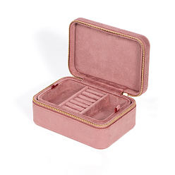 Бледно-фиолетовый Красный Комплект коробки ювелирных изделий бархата, подарочные коробки на молнии для колец браслетов ожерелий, прямоугольные, бледно-фиолетовый красный, 15x10.5x7 см