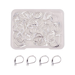 Silver 304 Stainless Steel Leverback Earring Findings, with Loop, Silver Color Plated, 10x15x2mm, Hole: 1mm, 50pcs/box