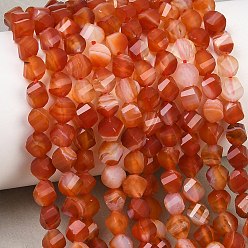 Темно-Оранжевый Натуральные полосатые агатовые бусы, окрашенная и подогревом, граненые, твист, темно-оранжевый, 6~6.5x5x5 мм, отверстие : 1 мм, около 58~61 шт / нитка, 14.17''~14.69'' (36~37.3 см)