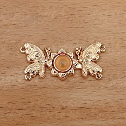 Sandy Brown Alloy Resin Connector Charms, Double Butterfly, Light Gold, Sandy Brown, 35x15mm