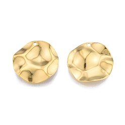 Настоящее золото 18K Ионное покрытие (ip) 201 кулон из нержавеющей стали, чеканные амулеты, плоско-круглые, реальный 18 k позолоченный, 22x0.5 мм, отверстие : 1.2 мм