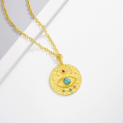 Evil Eye Подвески из сплава с разноцветными стразами и синтетической бирюзой., золотые, злые глаза, 15.75 дюйм (40 см), Кулон : 25x24 мм