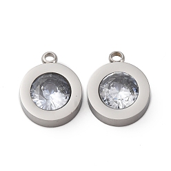 Прозрачный 304 прелести нержавеющей стали, с кубического циркония, плоско-круглые, прозрачные, 13.5x11x4.5 мм, отверстие : 1.8 мм