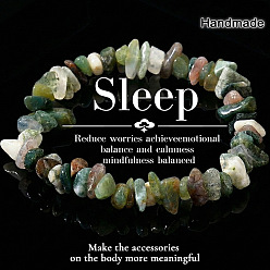 Indian Agate Natural Indian Agate Chip Beaded Stretch Bracelets, 6.89 inch(17.5cm)