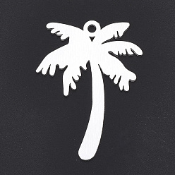 Серебро Алюминиевые большие подвески, Лазерная резка больших подвесок, кокосовая пальма, серебряный цвет гальваническим, 50x38x1 мм, отверстие : 3 мм