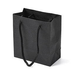 Черный Прямоугольные бумажные подарочные пакеты с веревочными ручками, чёрные, 11x5.8x12 см