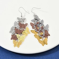 Золотистый 430 серьги-бабочки из нержавеющей стали с подвесками, с железными крюками серьги, платина, золотые, 71 мм