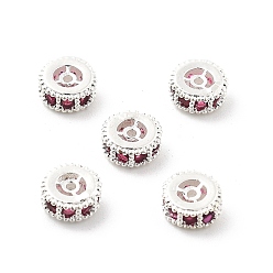 Серебро Латунные микро проложить кубического циркония бусы, долговечный, стойки покрытие, плоско-круглые, серебряные, 6x2.5 мм, отверстие : 0.8 мм