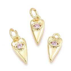 Лавандовый румянец Латунные микро проложить кубического циркония подвески, с целью перехода в кольце, Сердце с глаз, реальный 18 k позолоченный, лавандовый румянец, 12x5.5x2.3 мм, перемычки: 5x0.8 мм, внутренний диаметр: 3 мм