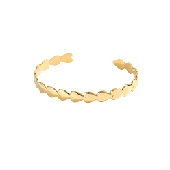 Настоящее золото 14K Браслеты-манжеты из нержавеющей стали в форме сердца, ионное покрытие (ip), реальный 304 k позолоченный, внутренний диаметр: 14 дюйм (2.36 см)