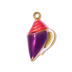 Красный 304 подвески из нержавеющей стали, с эмалью, раковины прелести, зеркальная полировка, ионное покрытие (ip), реальный 18 k позолоченный, красные, 22x13 мм, отверстие : 1.8 мм