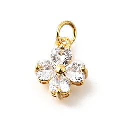 Прозрачный Латунные микро проложить кубического циркония подвески, Четыре листа клевера, с целью перехода в кольце, долговечный, реальный 18 k позолоченный, без кадмия и без свинца, стойки покрытие, прозрачные, 13.5x10x5 мм