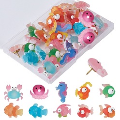 (52) Непрозрачная лаванда 28Железные кнопки, Рисование штифтов, канцелярская кнопка с полимерной головкой, морское животное, рыба/краб/осьминог, разноцветные, 16~17x13~27 мм