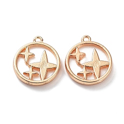 Light Gold Rack Plating Alloy Resin Imitation Shell Pendants, Flat Round with Star Charms, Light Gold, 16.5x14x2.5mm, Hole: 1.2mm