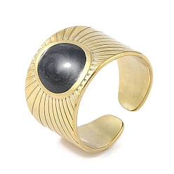 Настоящее золото 18K Ионное покрытие (ip) 304 овальные манжетные кольца из эмали из нержавеющей стали, широкие открытые кольца для женщин, реальный 18 k позолоченный, 14 мм