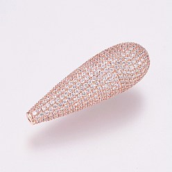 Rose Gold Brass Micro Pave Cubic Zirconia Beads, teardrop, Rose Gold, 37x12mm, Hole: 0.5mm
