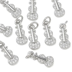 Platino Colgantes de latón con circonitas cúbicas transparentes de Shegrace, encantos de violín, sin cadmio, plomo, níquel, Platino, 12.5x5.5x2 mm, agujero: 3.5 mm