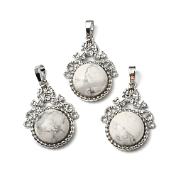 Говлит Природные подвески Говлит, с реечной обшивкой латунными выводами, без кадмия и без свинца, плоские круглые и цветочные подвески, 34~34.5x25.5~26x8.5~9 мм, отверстие : 8x5.5 мм