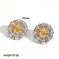 Golden & Stainless Steel Color 304 Stainless Steel Stud Earrings for Women, Flower, Golden & Stainless Steel Color, 20x20mm