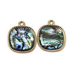 Square 304 Stainless Steel & Natural Paua Shell Pendants, Real 18K Gold Plated, Ion Plating(IP), Long-Lasting Plated, Square Charm, 30x25.5x4.5mm, Hole: 2.5mm