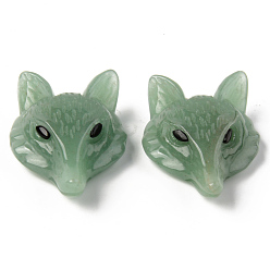 Зеленый Авантюрин Естественный зеленый авантюрин подвески, сверху просверленные бусы, с глазком из черного оникса, лиса голова, 41x29.5~30.5x13~14.5 мм, отверстие : 1.6 мм