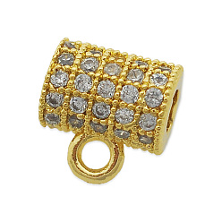 Light Gold Brass Micro Pave Clear Cubic Zirconia Tube Bails, Loop Bails, Cadmium Free & Nickel Free & Lead Free, Column, Light Gold, 8x7x5.5mm, Hole: 1.6mm, Inner Diameter: 2mm