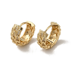 Light Gold Brass Micro Pave Cubic Zirconia Hoop Earring, Leaf, Light Gold, 14x6mm