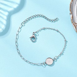 Нержавеющая Сталь Цвет 304 изготовление браслета-скрепки из нержавеющей стали, с плоскими круглыми 304 кабошонами из нержавеющей стали, не тускнеет, цвет нержавеющей стали, 6.89 дюйм (17.5 см), лоток : 8 мм