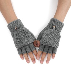 Gray Acrylic Fiber Fingerless Gloves, Winter Warm Gloves, Half Capped 2 in 1 Combo Mitten, Gray, 160x100mm