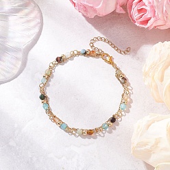 Натуральный Агат Многорядные браслеты из круглых бусин натурального агата, 304 Женские спутниковые цепи из нержавеющей стали, 8 дюйм (20.3 см)