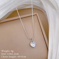 Прозрачный 304 Подвеска в виде сердца из нержавеющей стали с инкрустацией кубическим цирконием, цепочка в стиле «бостонское плетение» для женщин, цвет нержавеющей стали, прозрачные, 15.75 дюйм (40 см)