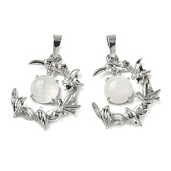 Хрусталь Природного кварца хрустальных подвесок, латунные подвески в виде птицы и луны из горного хрусталя, платина, стойки покрытие, 27~28.5x23.5~24.5x6.5~7 мм, отверстие : 7x5 мм