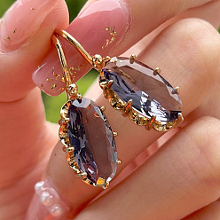 Средний Синий Шифер Серьги из сплава кубического циркония, овальные, золотые, средний грифельно-синий, 30x10 мм