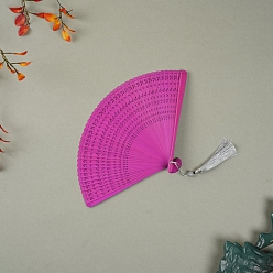 Magenta Bamboo Folding Fan with Tassel, for Party Wedding Dancing Decoration, Magenta, 180x340mm