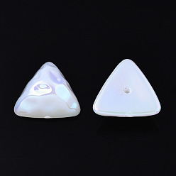 Creamy White Electroplated ABS Plastic Imitation Pearl Beads, Triangle, Half Drilled, Creamy White, 15x15.5x7mm, Half Hole: 1.2mm