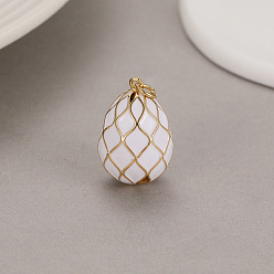 White Alloy Enamel Pendant, Easter Egg Charms, White, 22.6x15mm