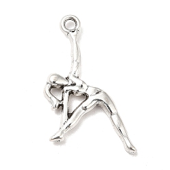 Antique Silver Tibetan Style Alloy Pendants, Exercising Girl Charms, Sports Theme Charm, Antique Silver, 22.5x13x2.5mm, Hole: 1.4mm, about 1000pcs/1000g