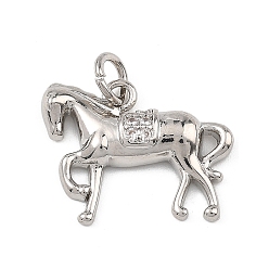 Платина Латунные микропаве прозрачные подвески с фианитом, лошади прелести, платина, 14x18x3.5 мм, Перейти кольцо: 5x1 мм, 3 мм внутренним диаметром