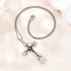 Золотой & Цвет Нержавеющей Стали Религия 201 подвеска в виде креста из нержавеющей стали с черной эмалью 304 цепочка-коробочка из нержавеющей стали, золотые и нержавеющая сталь цвет, 24.02 дюйм (61 см)