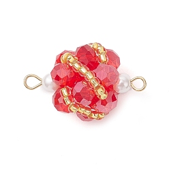 Красный Круглые звенья из стеклянных бусин, с 304 двойными петлями из нержавеющей стали, золотые, красные, 25.5x17.5x16.5 мм, отверстия : 1.6 mm и 2 мм