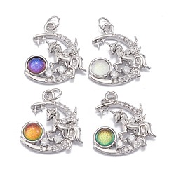 (52) Непрозрачная лаванда Подвески из прозрачного кубического циркония из латуни, с целью перехода в кольце, долговечный, без свинца и без кадмия, луна, Реальная платина, разноцветные, 22x20x4.5 мм, Перейти кольцо: 5x0.8 мм, 3.5 мм внутренним диаметром