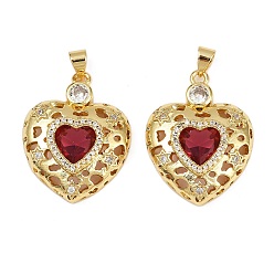 Сердце Латунные микро проложить кубического циркония подвески, со стеклом, без кадмия и без свинца, стойки покрытие, долговечный, реальный 18 k позолоченный, сердце, 28x21x6 мм, отверстие : 3.5x3 мм