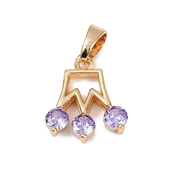 Лиловый Латунные микро проложить кубического циркония подвески, корона прелести, долговечный, без свинца и без кадмия, сирень, 16x14x3.5 мм, отверстие : 5x3 мм