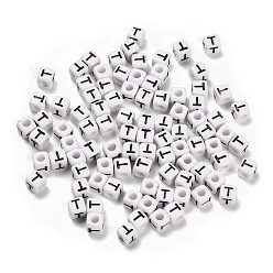 Letter T Непрозрачные акриловые бусины, Эмаль стиле, куб с письмом, Письмо T, 4.5x4.5x4.5 мм, отверстие : 2 мм, 5500 шт / 500 г