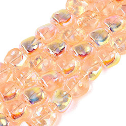 Light Salmon Electroplate Transparent Glass Beads Strands, Beans, AB Color Plated, Half Plated, Light Salmon, 10.5~11x11~11.5x7~7.5mm, Hole: 0.9~0.1mm, about 59~60pcs/strand, 25.20~25.59 inch(64~65cm)