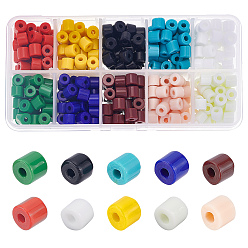 Mixed Color 450Pcs 10 Colors Opaque Glass Bugle Beads, Round Hole, Mixed Color, 7~7.5x6~6.5mm, Hole: 2.5mm, 45pcs/color