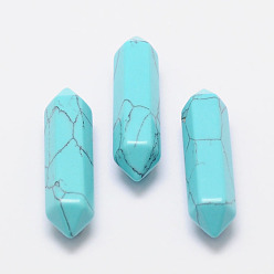 Turquoise Dyed Faceted Synthetic Turquoise Points for Wire Wrapped Pendants Making, No Hole/Undrilled, Double Terminated Points, Turquoise, 35x9x9mm