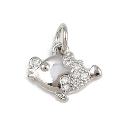 Fish Латунные микро проложить кубического циркония подвески, с целью перехода в кольце, морские животные амулеты, стойки покрытие, долговечный, без свинца и без кадмия, платина, рыба, 9.5x12x2 мм, отверстие : 3 мм