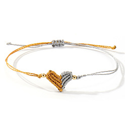 Серебро Плетеные браслеты из полиэфирного и синтетического волокна для женщин, сердце, серебряные